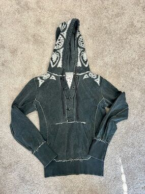 Free People Gray Distressed Appliquéd Hoodie
